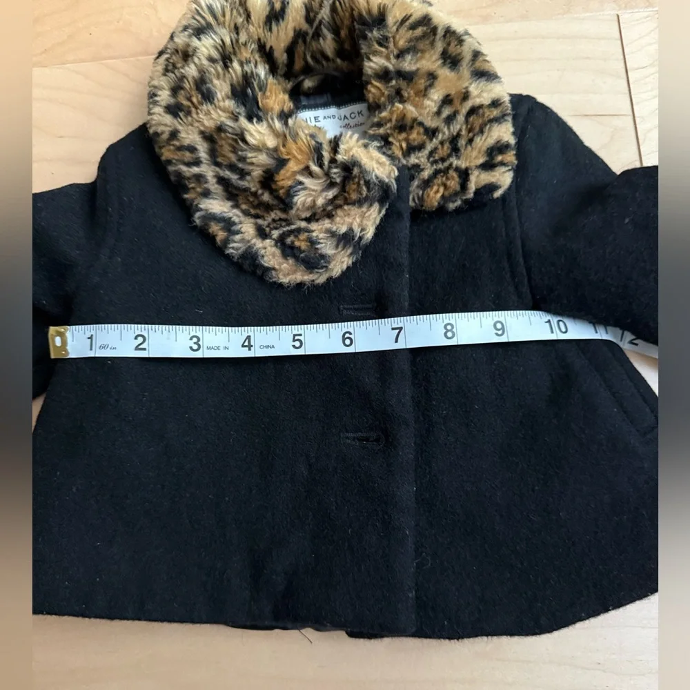 Janie and Jack Black Wool Blend Coat Leopard Faux‎ Fur Collar 6-12 Months Kids